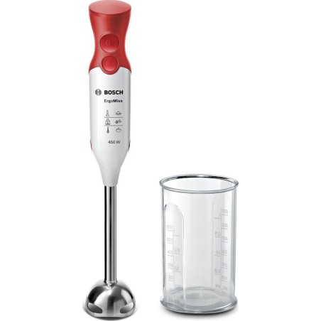 Mixeur plongeant 4 couteaux blanc/rouge pied inox amovible  450W  BOSCH